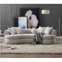 Boucle Sofa In Beige Color - Free Delivery ✅ Curved Boucle Sofa 