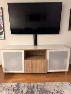Modern White & Oak TV Stand / Entertainment Center – Glossy Finish