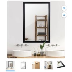 Rectangular Wall Mirror 24" x 36" Entryway, Black