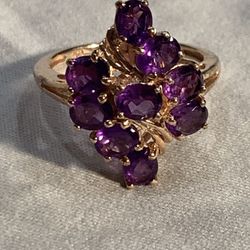 Genuine African Amethyst Ring. Size 8. Rose Gold. 925 Silver Base Metal 