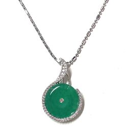 Green Jade jadeite circle smooth and luck pendant necklace