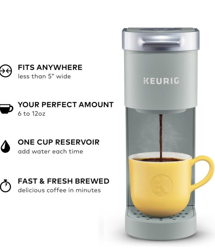 K-Mini Single Serve K-Cup Pod Coffee Maker, 6 to 12oz Brew size, with Cord Storage, Perfect for Small Spaces, Studio Gray