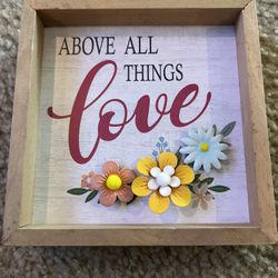 mini small wood home decoration above all things love metal flowers 