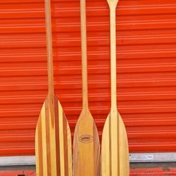 Lot Of (3) Premium Wooden Canoe Paddle -Grey Owl & (2) Canviess Feather Brand 