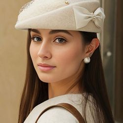 Brandnew 1pc Women's Felt Hat, Derby Hat, Church Headpiece With Flower Decor, Elegant Ladies Tea Party