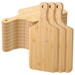 Patelai 12 Pcs Thicken Bamboo Cutting Board Bulk Wood Chopping Unfinished Crafts Serving Charcuterie Boards For DIY Wedding Housewarming Gift(Handle)