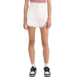 Levi's High Waisted Mom Shorts Size 26 White Denim Raw Hem Cut Offs Distressed