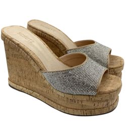 Schutz Dalle rhinestone cork wedge high heel sandals women’s Size 11B
