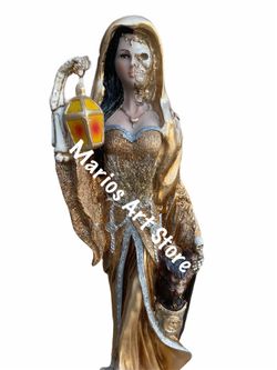 Encarnada Santa Muerte Statue Gold 22”