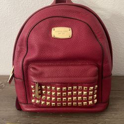 Michael Kors Small Jet Set Studded Pebble Leather Cherry Backpack