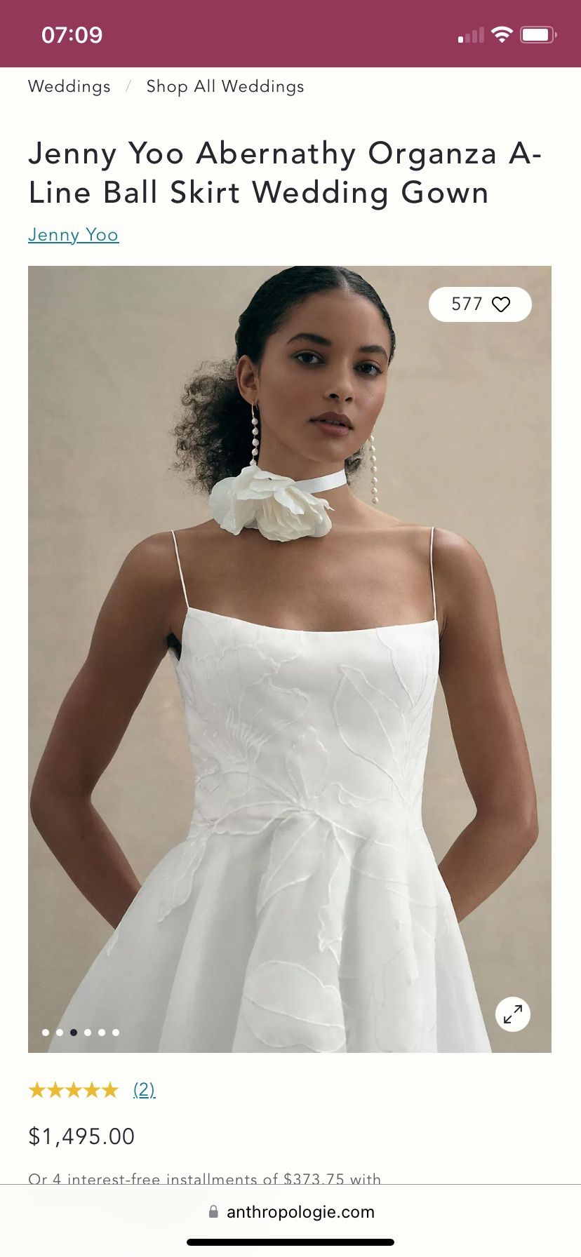 BHLDN Jenny Yoo Abernathy Organza A-Line Ball Skirt Wedding Gown