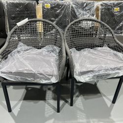 M-New Patio Wicker Chairs, 2 Pieces Outdoor Dining Chairs, All Weather Rattan Armchairs with Cushions, Indoor/Outdoor for Outside Lawn, Garden, Backya