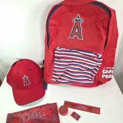 Angels Red Kids Backpack, Cap, School Supplies Set. MLB Angels Baseball Kids.