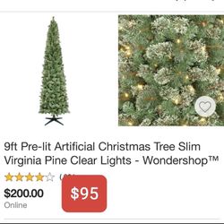 9ft Christmas Tree Slim With Clear Lights