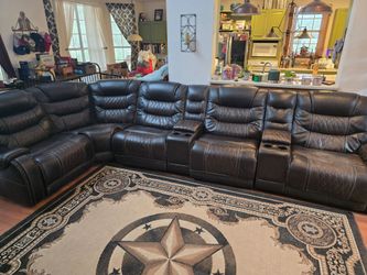 Dark Brown Leather Reclining Sectional Sofa
