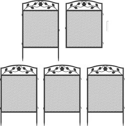 23.6ft(L) x 43.3in(H) Garden Fencing Animal Barrier, 5 Pcs Rustproof Metal Fence Panels, Black No Dig Fence, Decorative Garden Fences and Borders