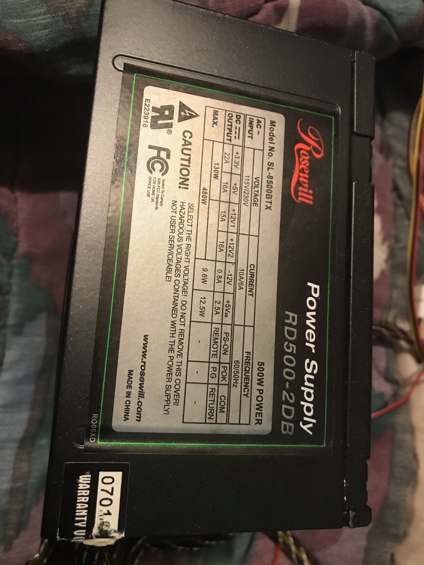 500w Rosewill Power Supply
