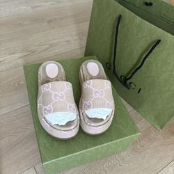 Gucci GG Pink Platform Sandals Size 39