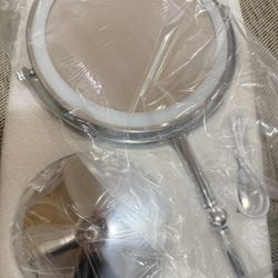 Lighted Makeup Mirror, 2000 mAh Rechargeable Double Sided Magnifying Vanity Mirror with 3 Colors, 1x/10x, 360° Rotation , Brightness Adjustable Magnif