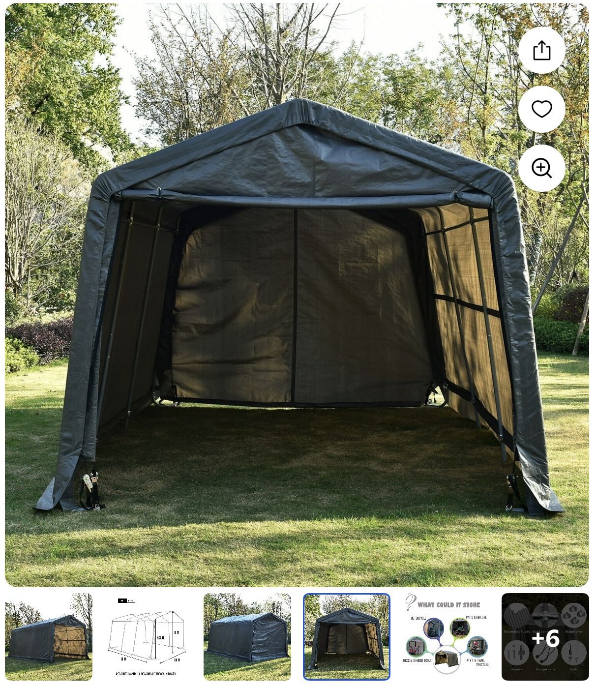 Outdoor Gray Carport 15ft(W) x 10ft(L) x 8ft(H)
