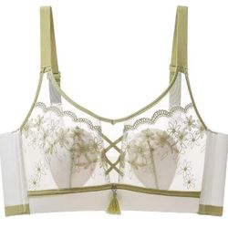 Large size Women's Floral Lace Bra Sexy Mesh Embroidery See Through Bralettes No Underwire Lined Sheer Push Up Bras
