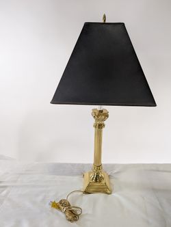 Vintage Style Brass Column Table Lamp with Black and Gold Shade