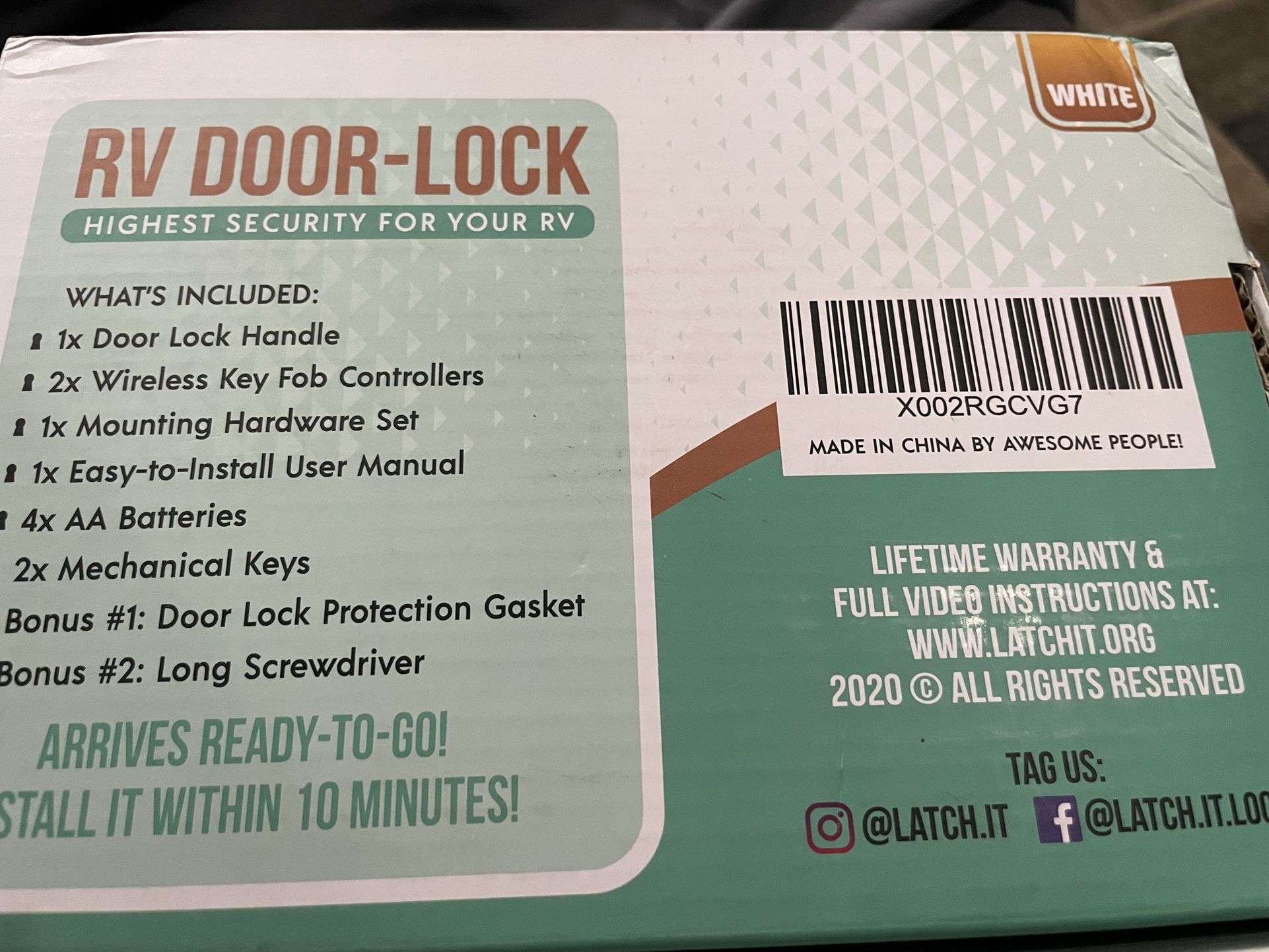 1 RV door Lock Kit White In Color