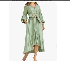 Fashion Casual Green Dress With Full Sleeves