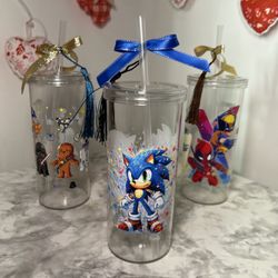 Star Wars , Sonic, Deadpool   Kids Cup Set of 3 | BPA-Free Plastic Cups w/ Straw  