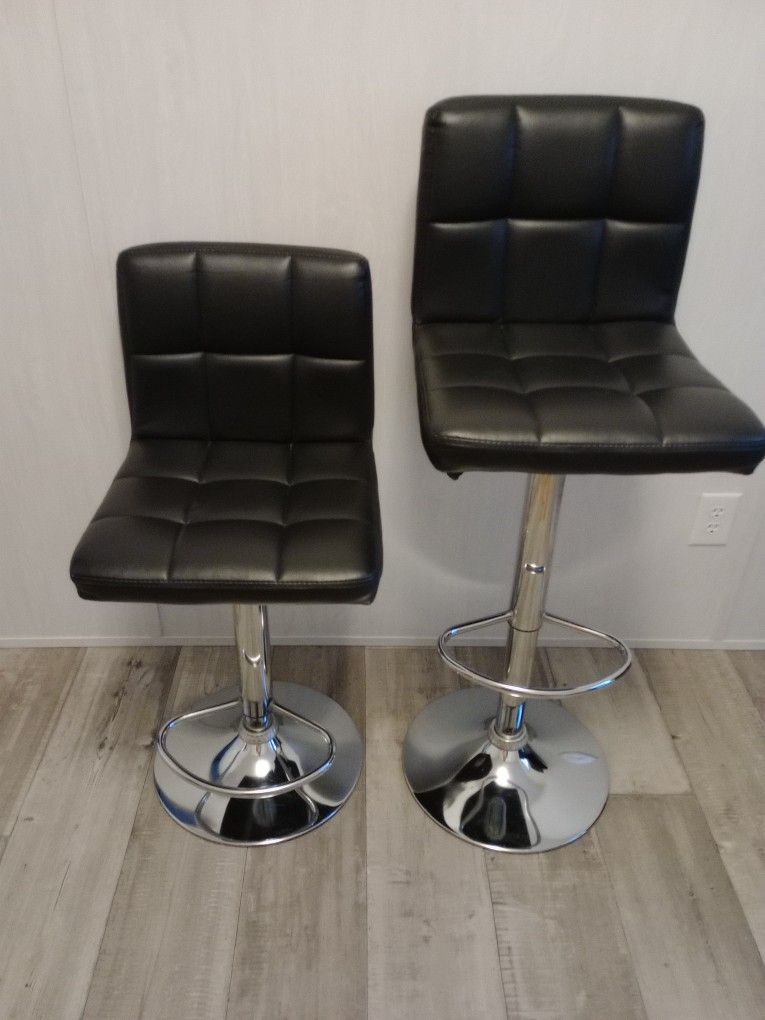 Black Leather Bar Stools - Adjustable Height