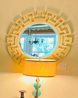 33.5” Greek Key Round Mirror – Distressed Cream **NEW in BOX**