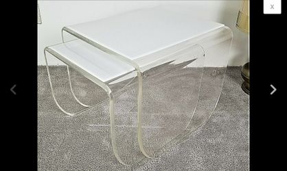 Vintage MCM Mid Century Modern White Top Lucite Acrylic Waterfall Nesting Tables