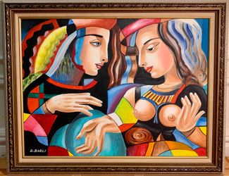 Painting - Sexy Cubist Two Women