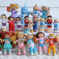 Vintage Cabbage Patch Dolls & Care Bear Figure Set- Moveable Joints, Textured Hair, Some with Stamps, Babies, Boys, Girls, Etc.