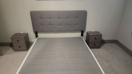 Bed frame, box spring and side cabinets combo