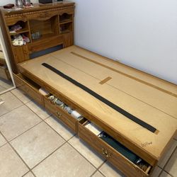 Wooden Twin Bed frame With Headboard Storage And 3 Drawers