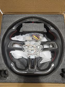 BRAND NEW 2015-2017 FORD MUSTANG ECO BOOST/ GT/ SHELBY GT350/ GT350R Real Carbon Fiber Steering Wheel Integrated LED With Replacement Trim