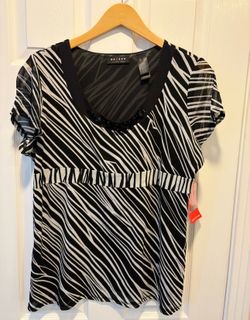 Axcess a Liz Claiborne Company black white zebra print beaded neck top women’s  size XL clothes