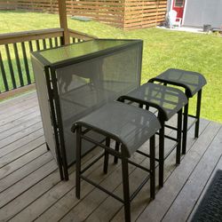 Outdoor Patio Bar With 3 Stools Furniture Set 