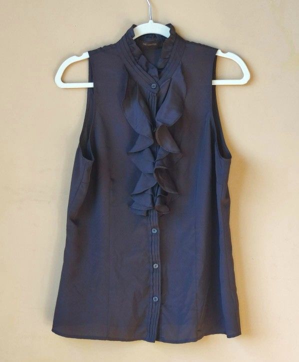 Black Sleeveless Women's Blouse Top Shirt ruffles size L Large