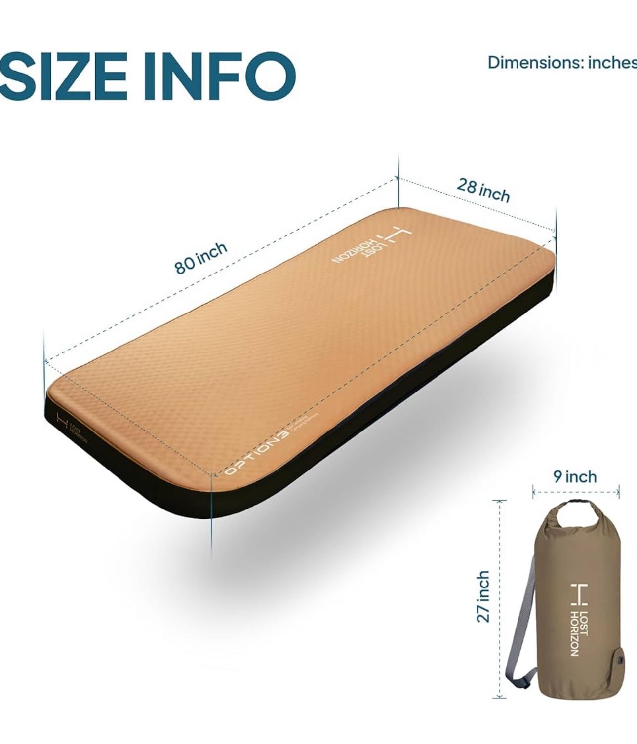 LOST HORIZON Air & Foam Camping Mattress, Self-Inflating Sleeping Pad, 4.5" Thick, with Pump Sack, Single