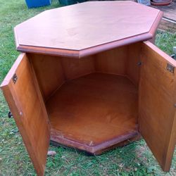 Wooden Octagon Side Table Lots Of Storage. Pretty Good Shape Just Needs Very Bottom Wood Adjusted Or Just Take That Part Off