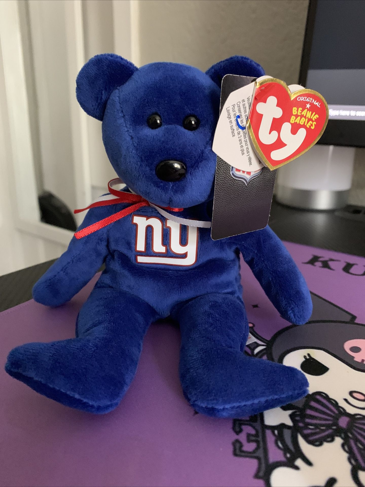 New York Giants football TY Beanie babies NFL teddy Bear bLUE 8" Football NWT