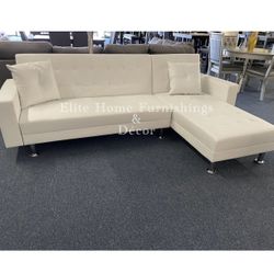 White Faux Leather Recliner Sectional 