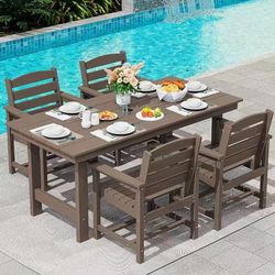 SERWALL 5 Pcs HDPE Patio Dining Set w/Umbrella Hole Table & 4 Chairs, Coffee