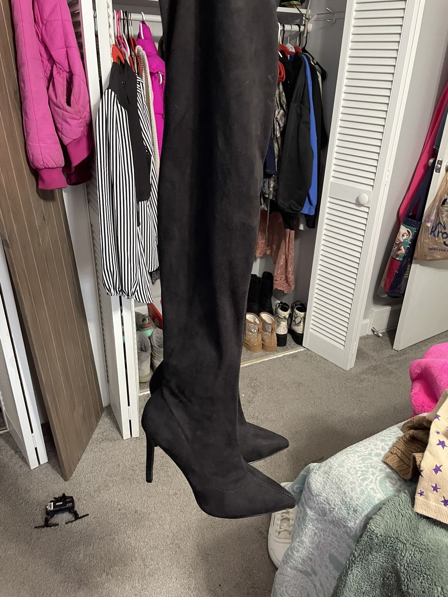 Black Suede Thigh High Boots 