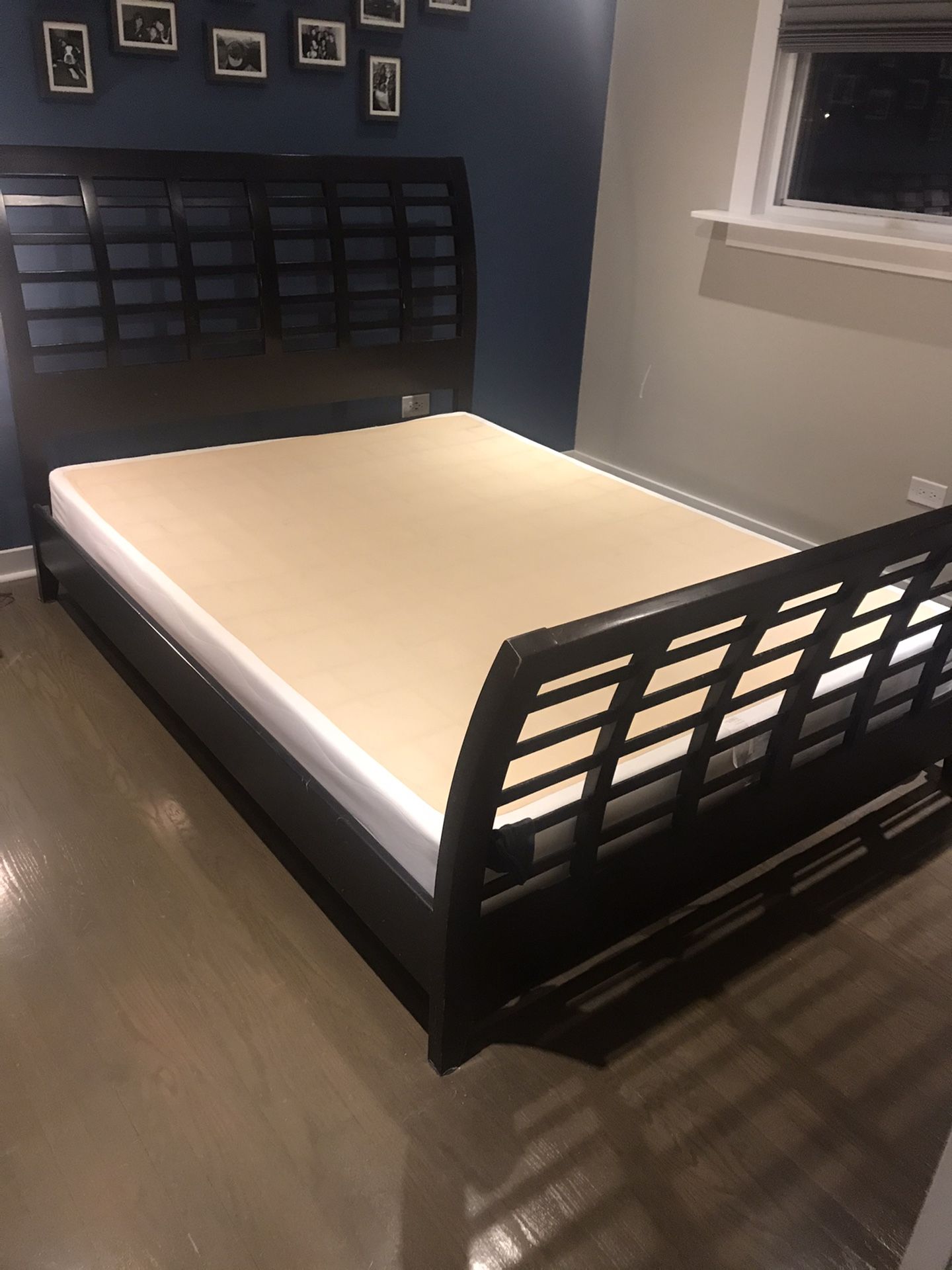 Queen size bed. Mattress and box spring not included