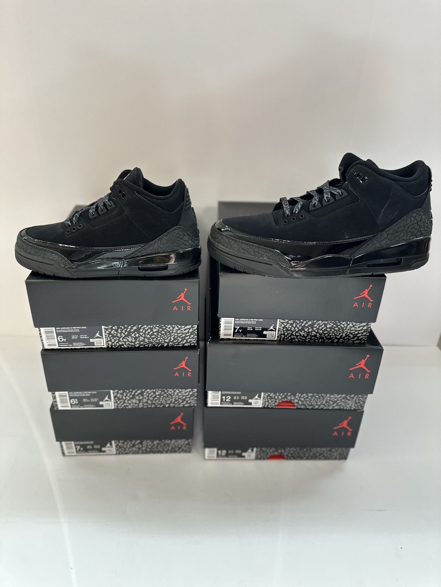 BRAND NEW JORDAN 3 “BLACK CAT” FOR SALE! GS SIZES 6, 6.5, & 7 $190 MEN SIZE 12 $285
