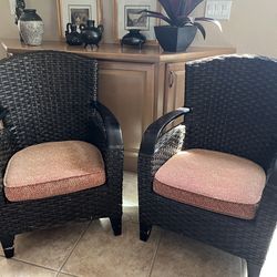Pair Pier One wicker chairs w custom memory foam pillows