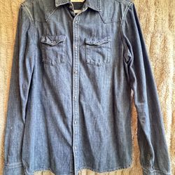 AllSaints Men’s Small Denim Button-Up Shirt – Distressed Wash